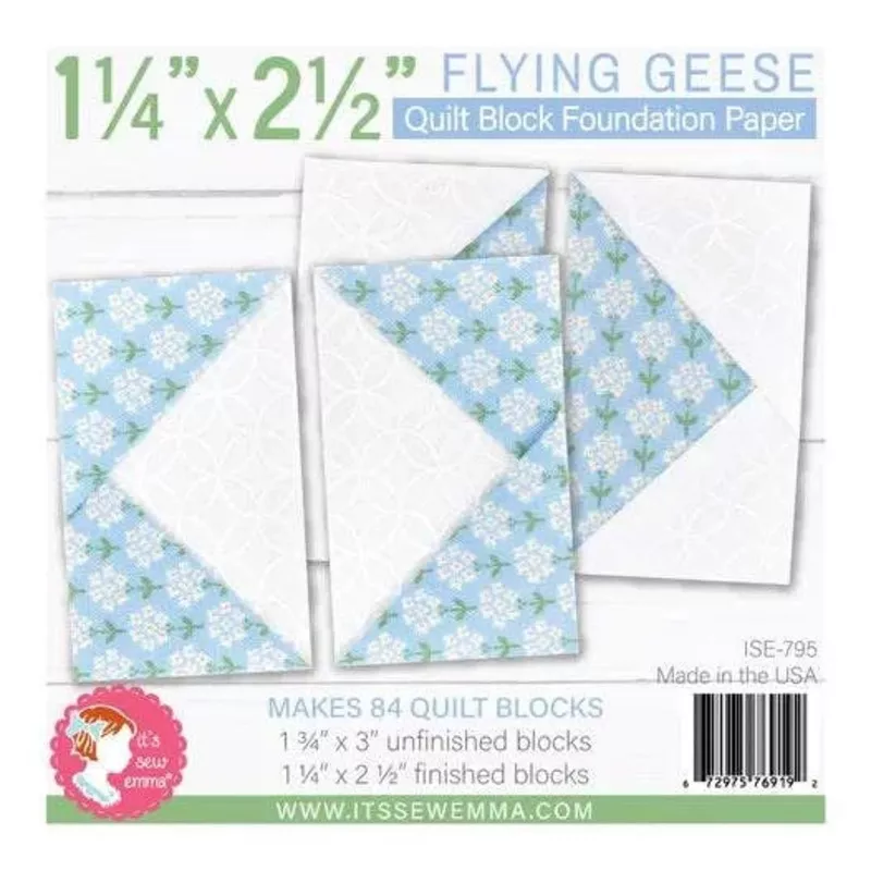 1.25" x 2.5" Flying Geese Quilt Block Foundation Paper