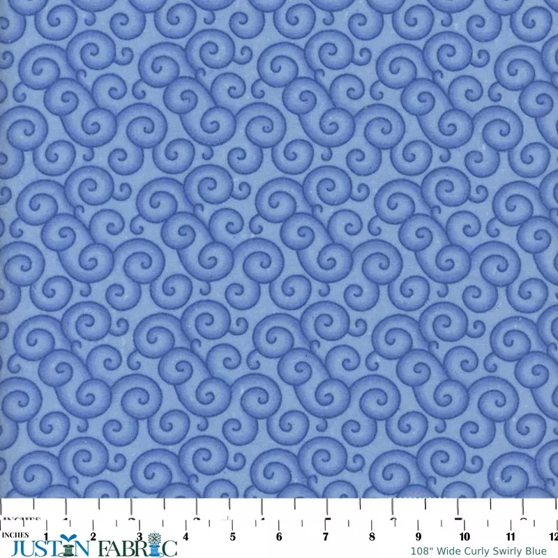 108" Wide Curly Swirly Blue Cotton Flannel Yardage | Mook Fabrics