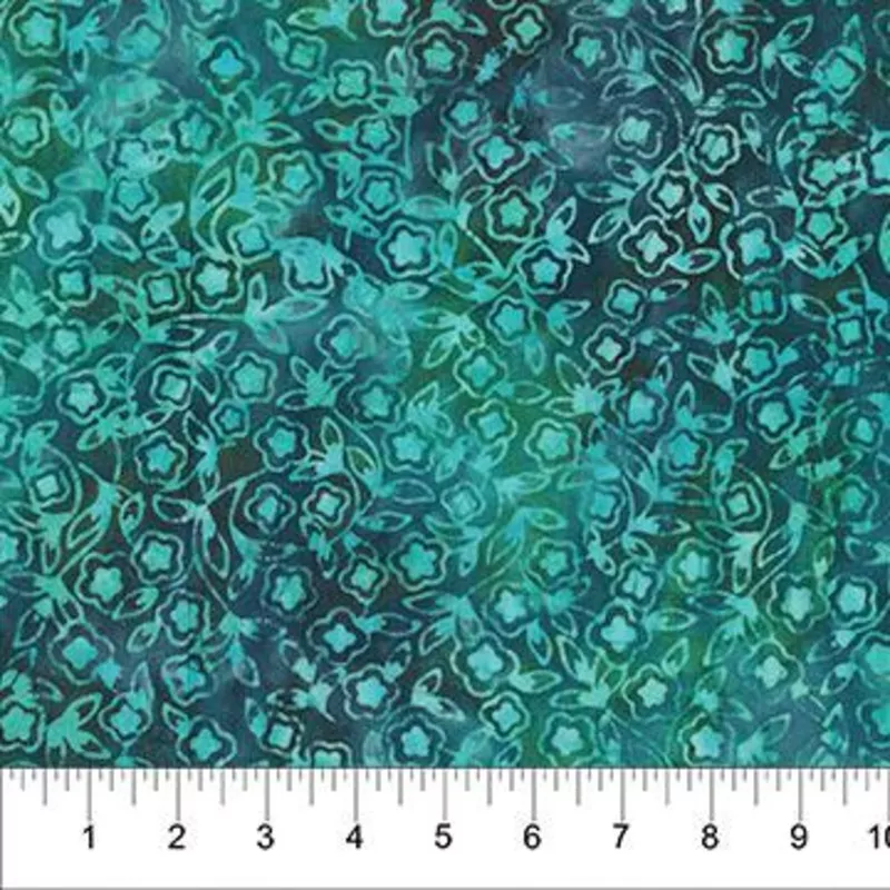 108" Wideback Batik Small Floral Dark Teal Remnant 43" x 108"
