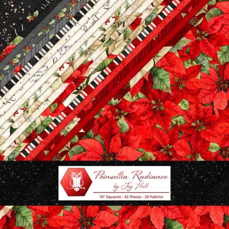 10in Squares Poinsettia Radiance by White Owl Textiles 42pcs 2-4pcs of Each Print