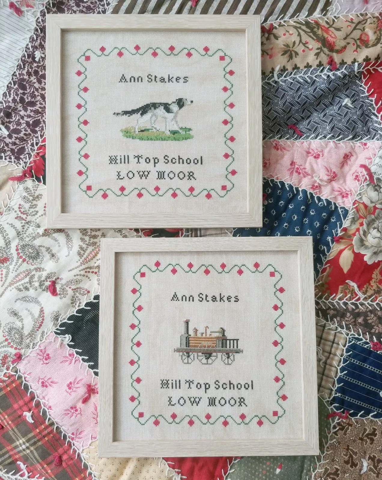 Anne Stakes: Antique Reproduction Sampler Pair chart - Mojo Stitches