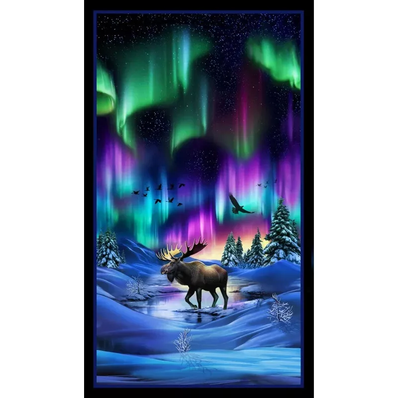 "Aurora" - Moose 24" x 44" Quilting Fabric Panel