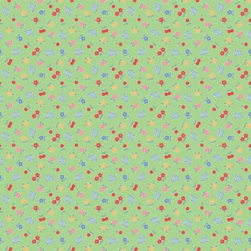 " Bluebells & Buttercups" Cheery Bluebird Mint By Elea Lutz for Poppie Cotton