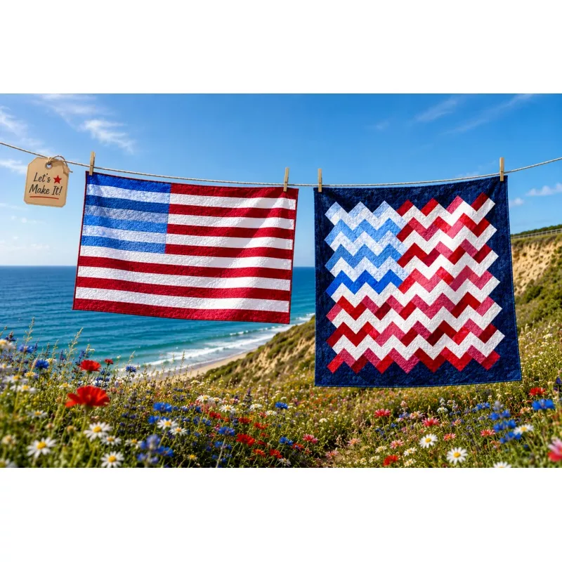 "Patriotic Pop" Red White and Two Quilt Kit Featuring TWO Patriotic Flags in One Kit!
