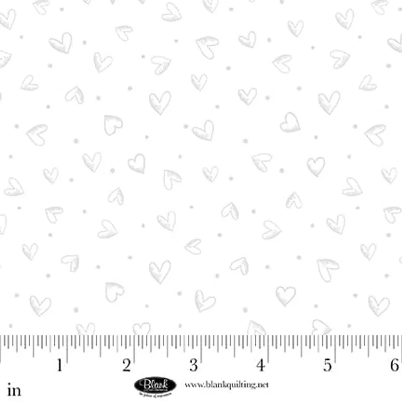 (SOLD PER BOLT) Morning Mist IX Hearts White on White Blank Quilting Cotton Fabric BQ-4324-01W-FB